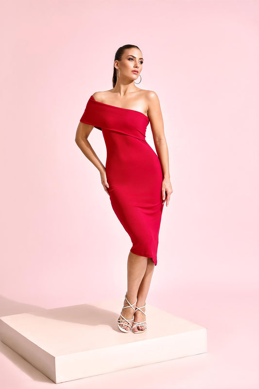 After Dusk Off Shoulder Midi Dress