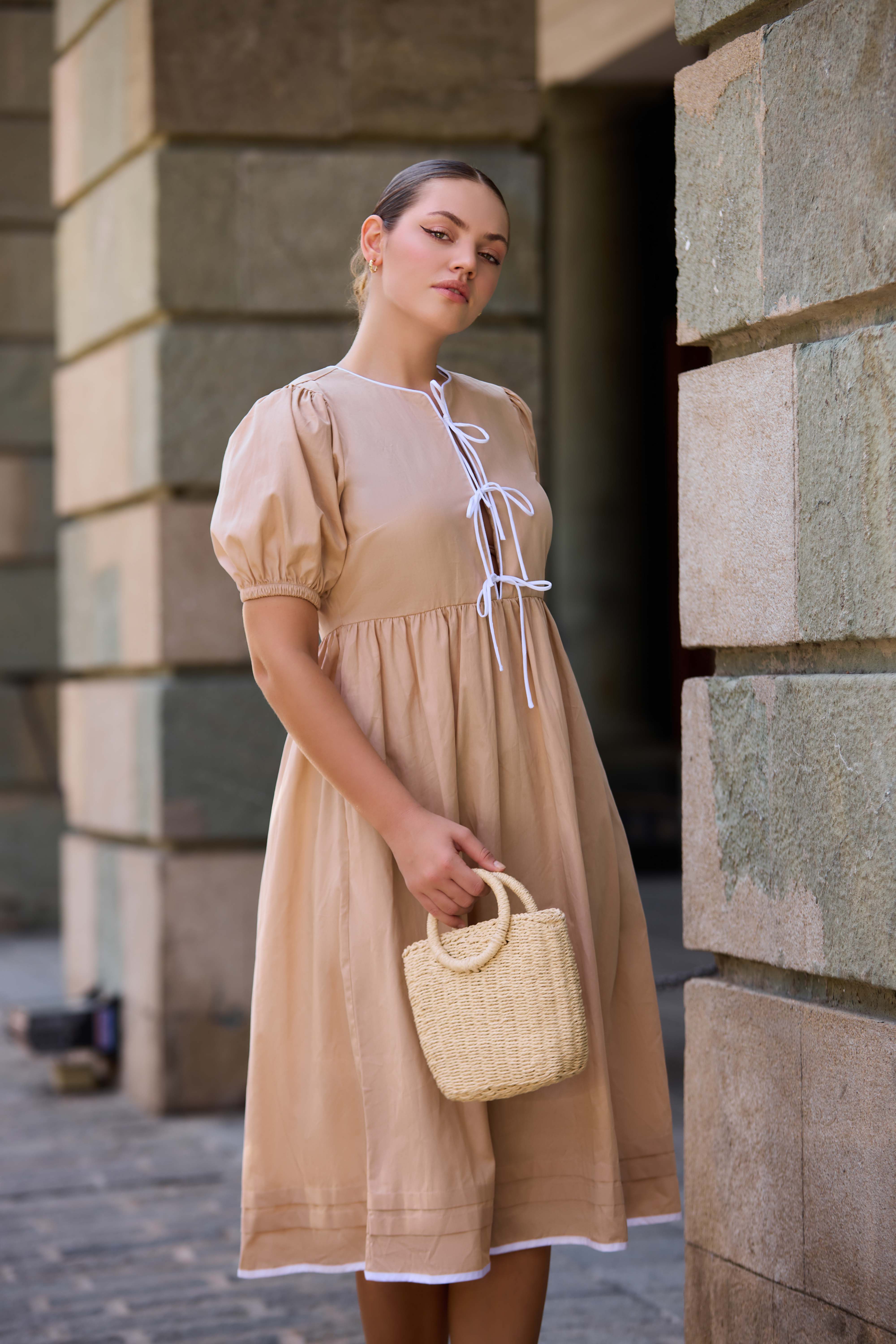 The Blush Ribbon Tie Midi Dress