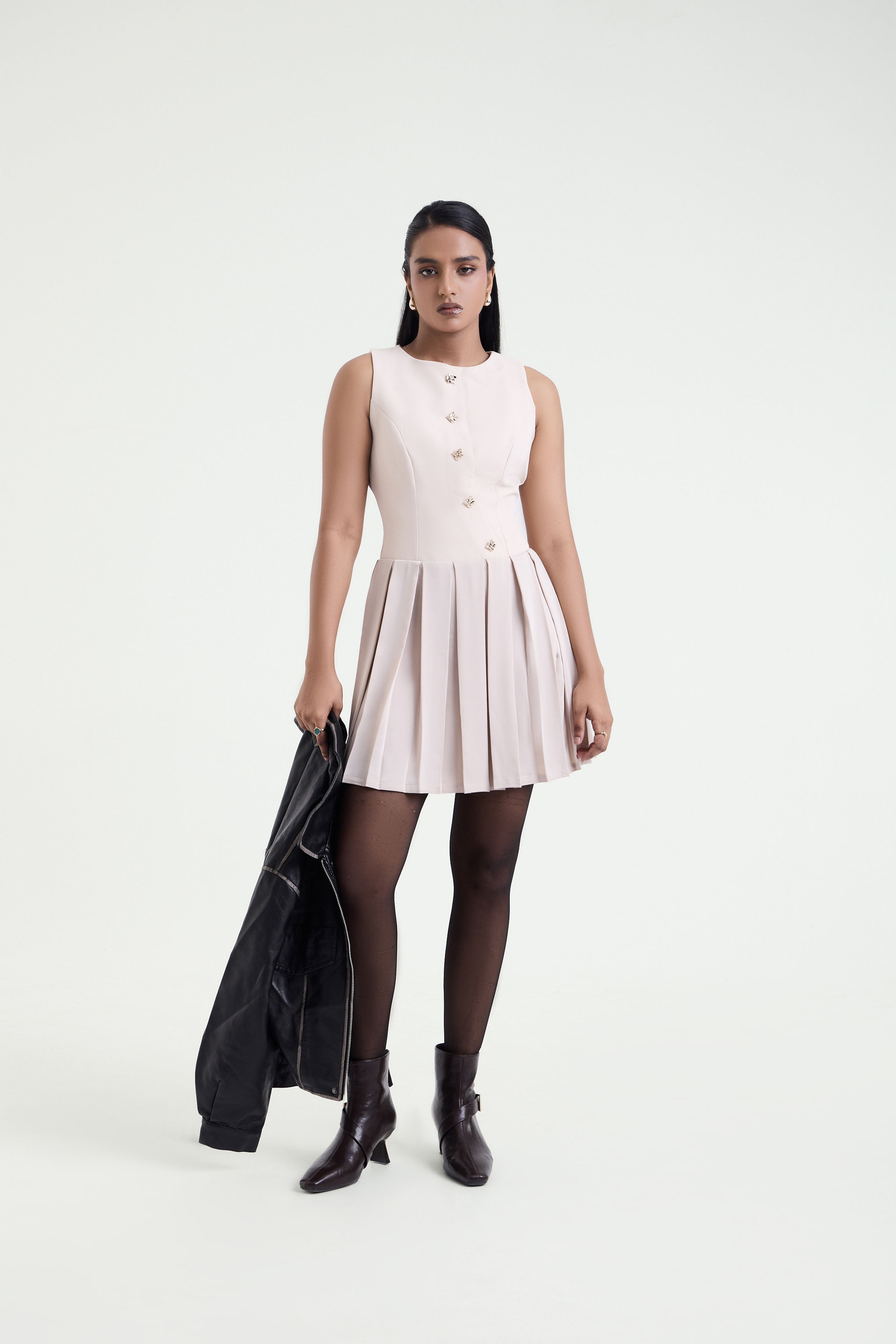 Gilded Pleated Mini Dress