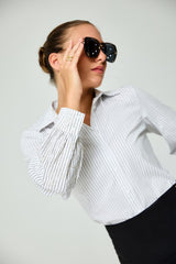 Vintage Flower Embroidery Stripe Work Wear Shirt
