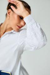 Vintage Flower Embroidery Stripe Work Wear Shirt