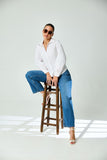 Vintage Flower Embroidery Stripe Work Wear Shirt