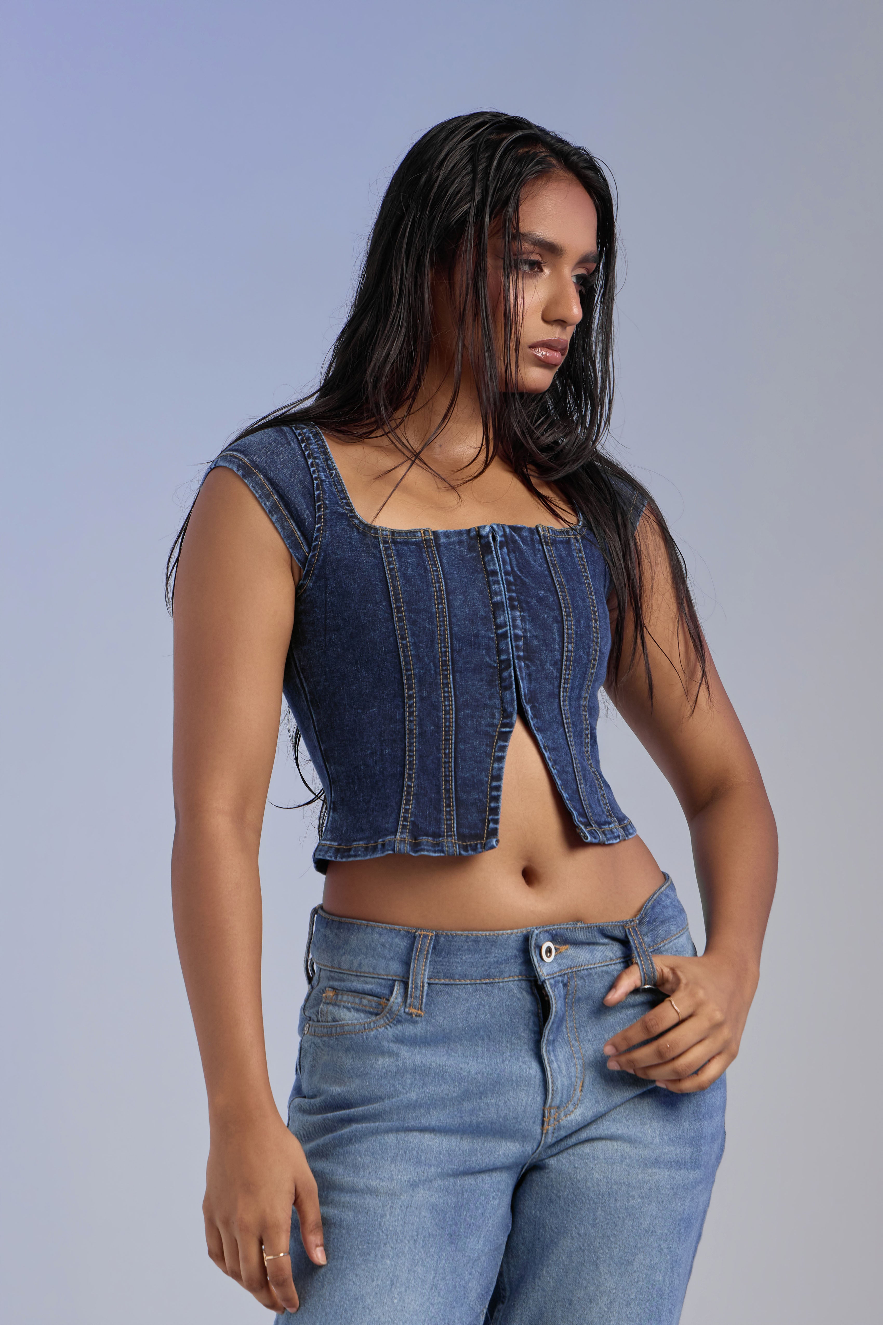 Contour Seam Denim Corset Top