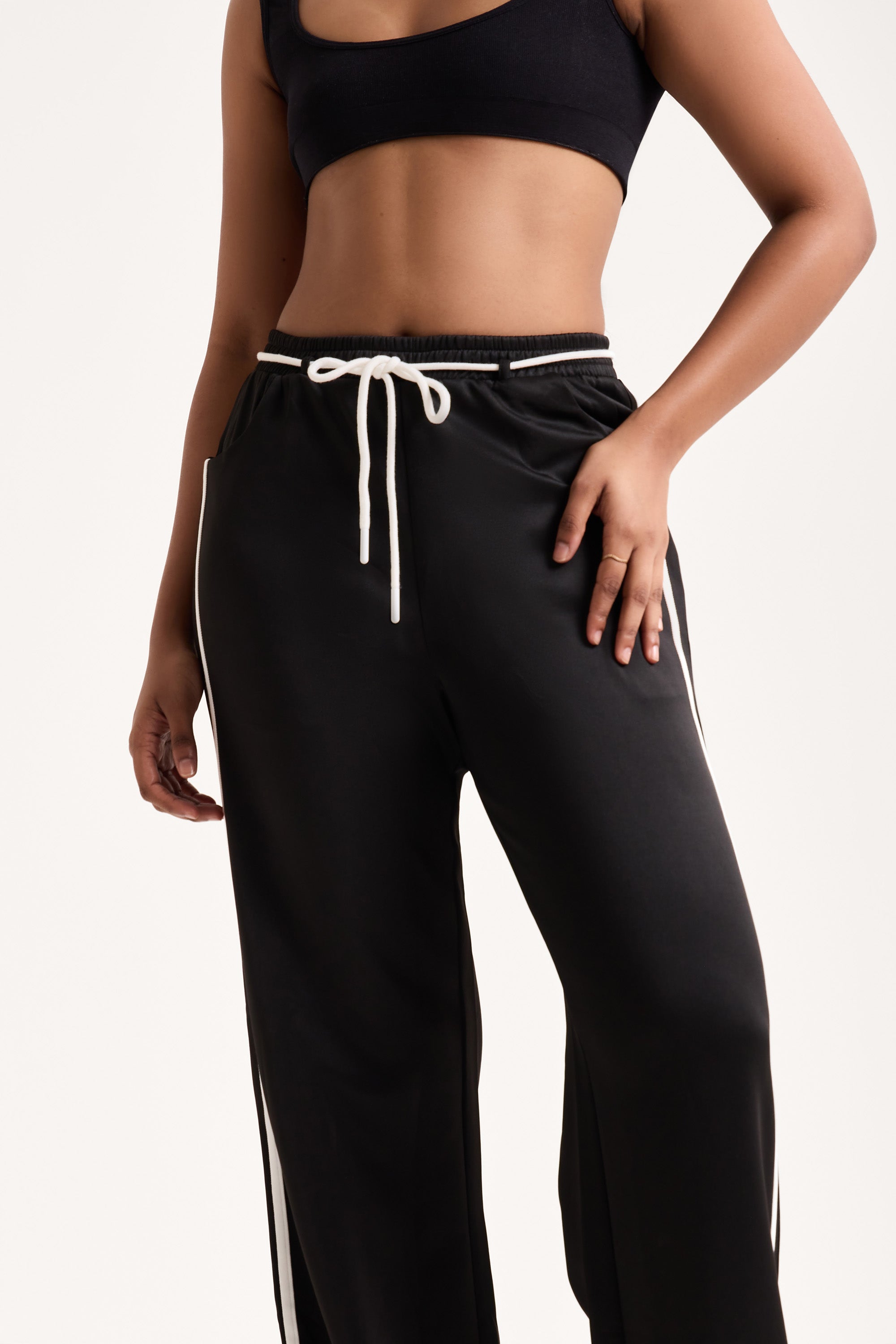 The Pinstripe-Trim Wide-Leg Pant