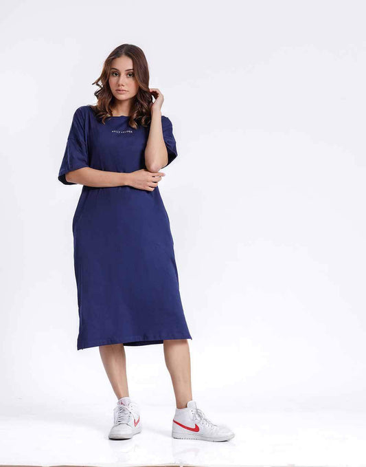 Letter graphic Drop Shoulder Split Hem T - Dress