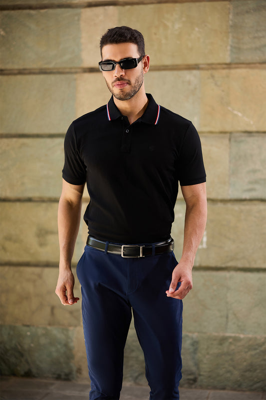 RB LOGO EMB POLO T-SHIRT BLACK
