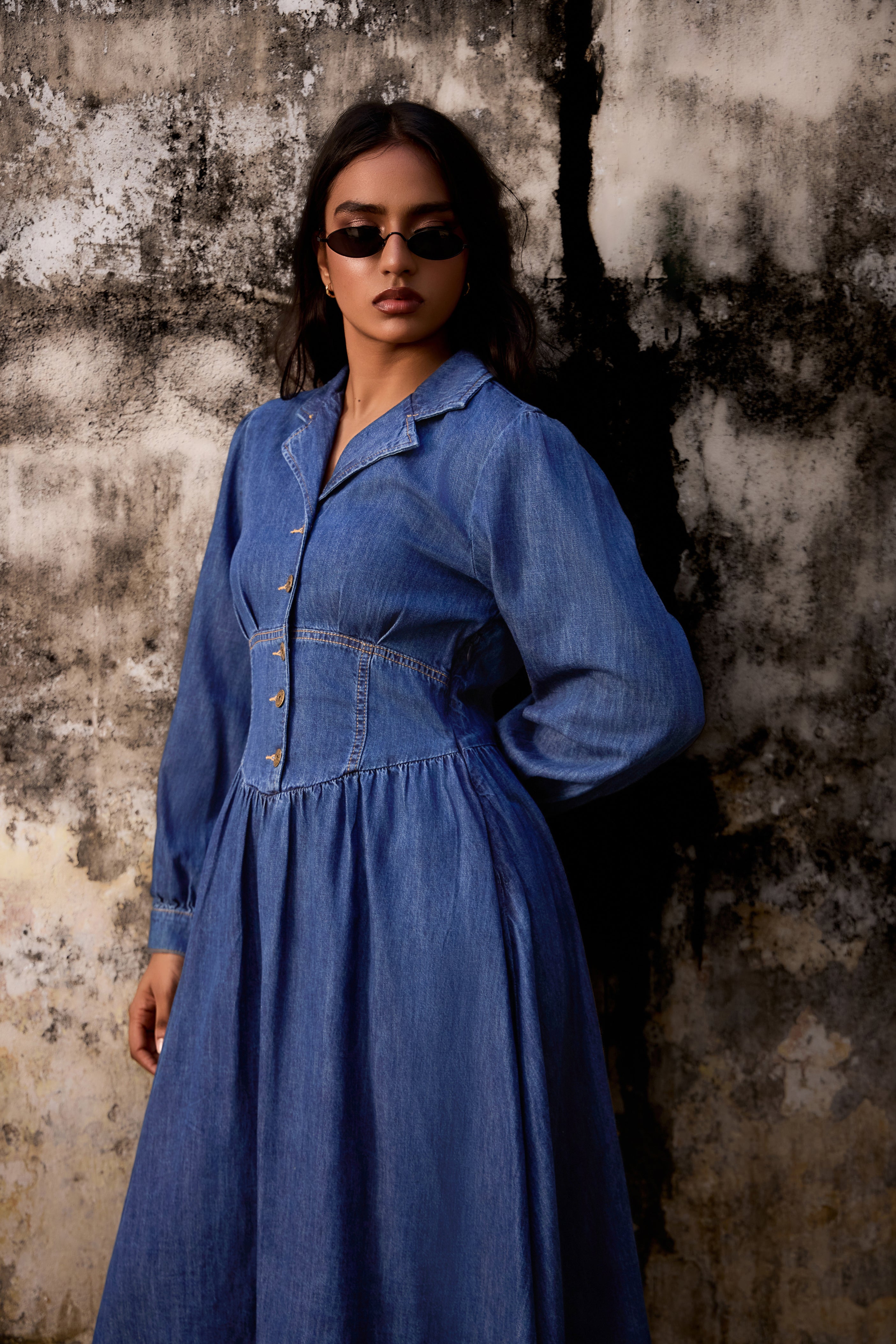 Blue Reverie Button-Front Denim Dress