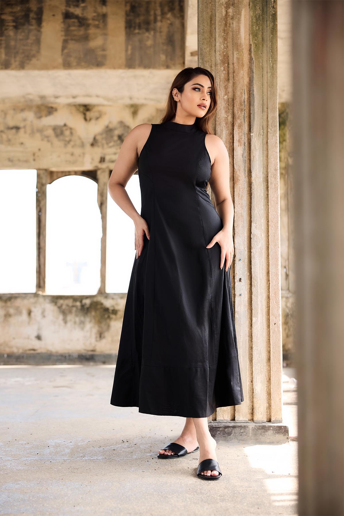 Seina Drape Linen Dress