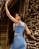 Button Denim Split Pinafore Short Skirt