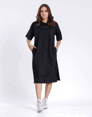 Letter graphic Drop Shoulder Split Hem T - Dress