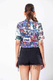 Amelie Casual Printed Button Down Crop top