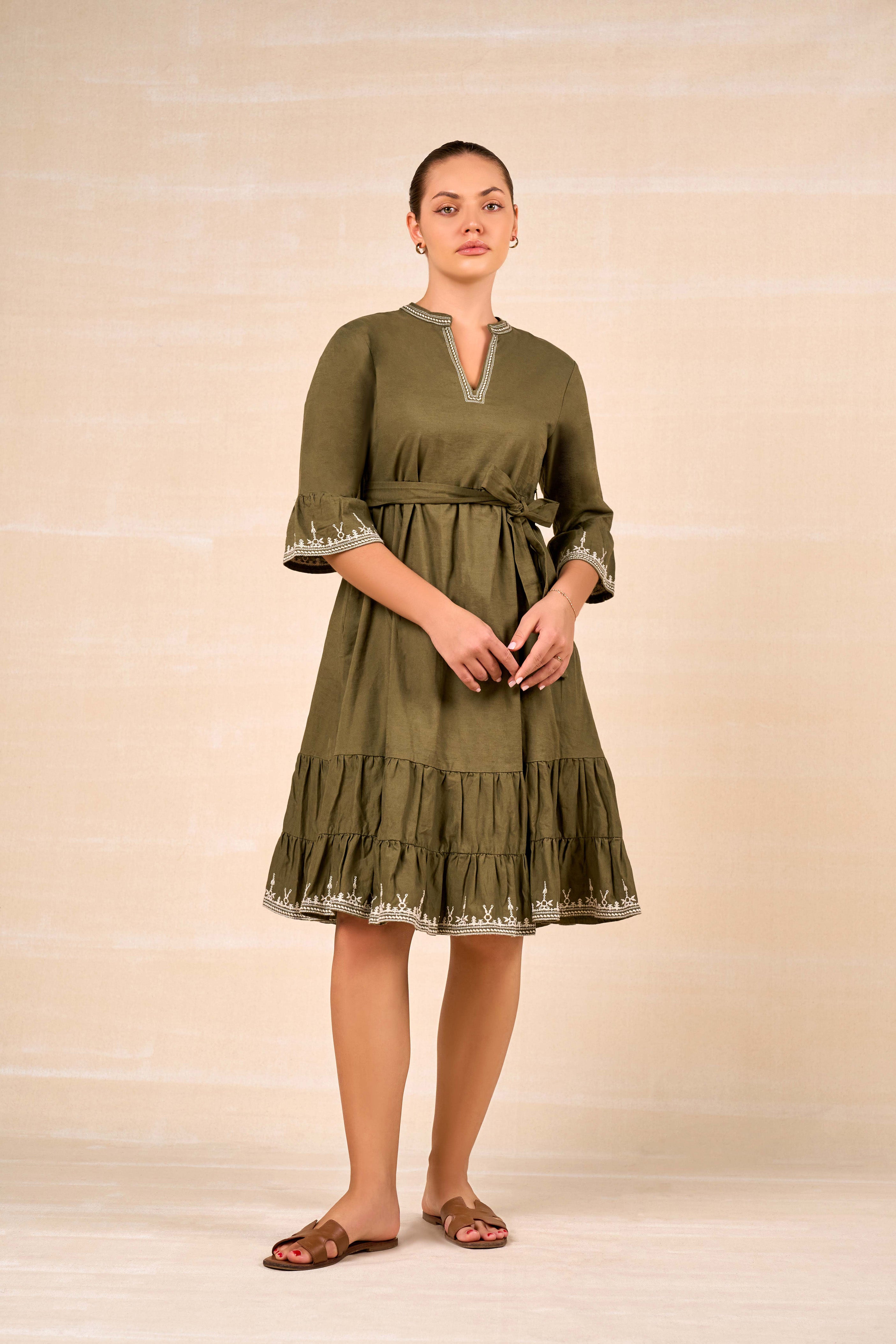 Elara Bloom Linen Dress