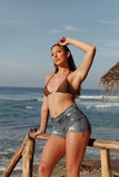 Mid waist trucker denim short