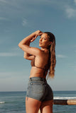 Mid waist trucker denim short