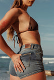 Mid waist trucker denim short