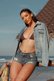 Mid waist trucker denim short