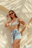 Casual twist front denim skort