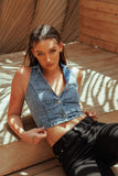 Single breasted sleeveless denim jacket coat