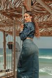 Icon status cropped denim corset jacket