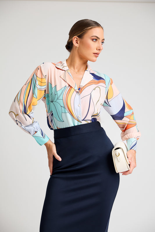 Color Block Lapel Collar WW Top