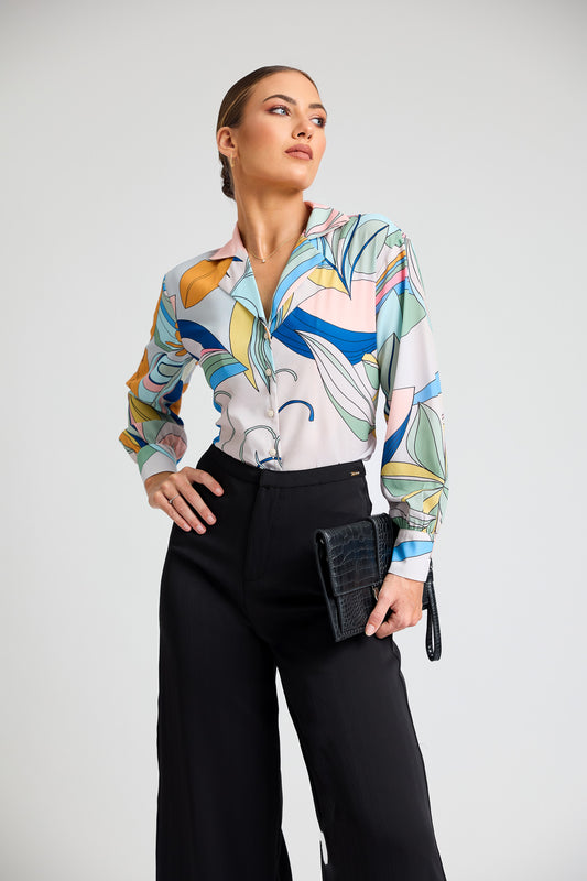 Color Block Lapel Collar WW Top