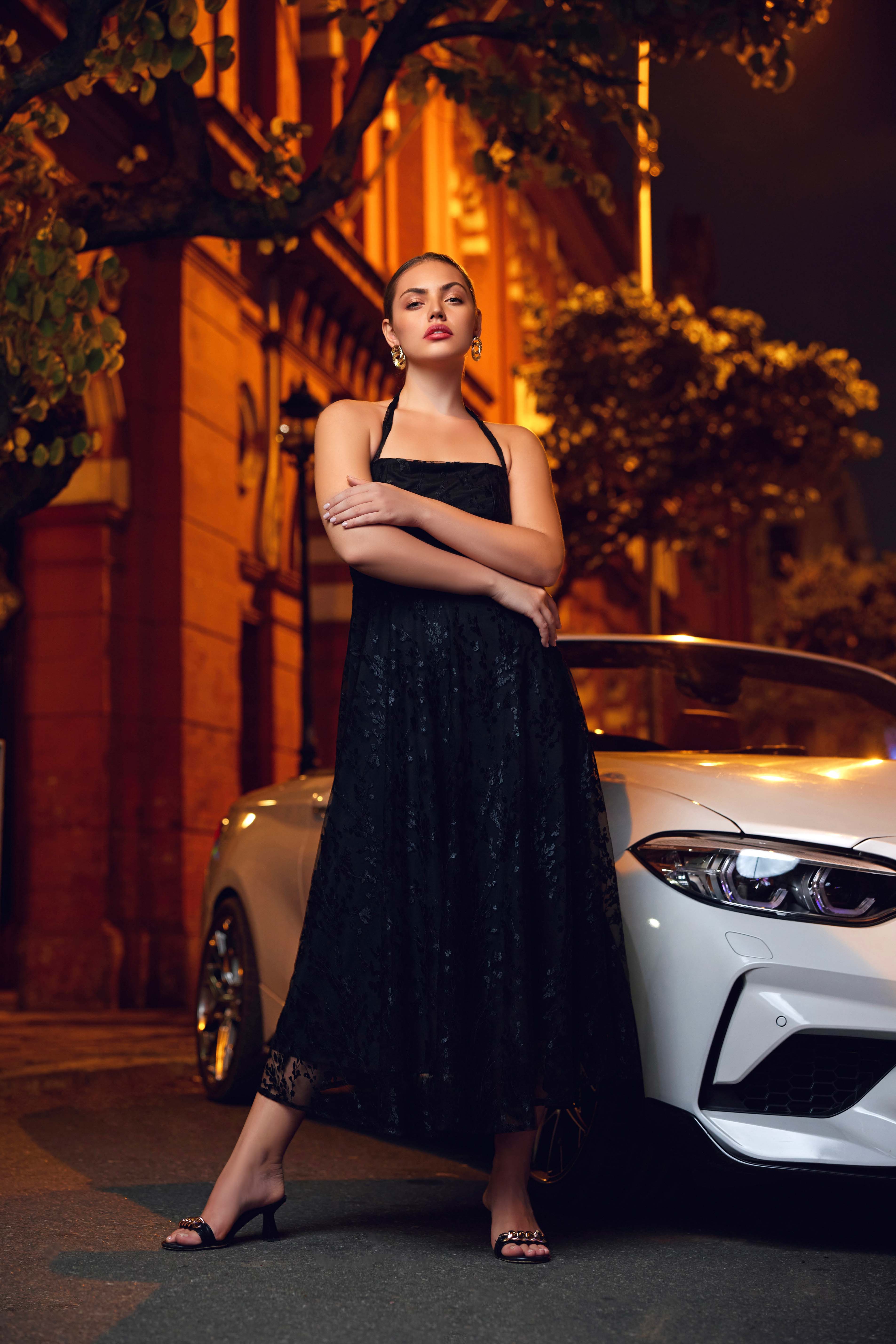 Mystique Knotting-Neck Lace Dress