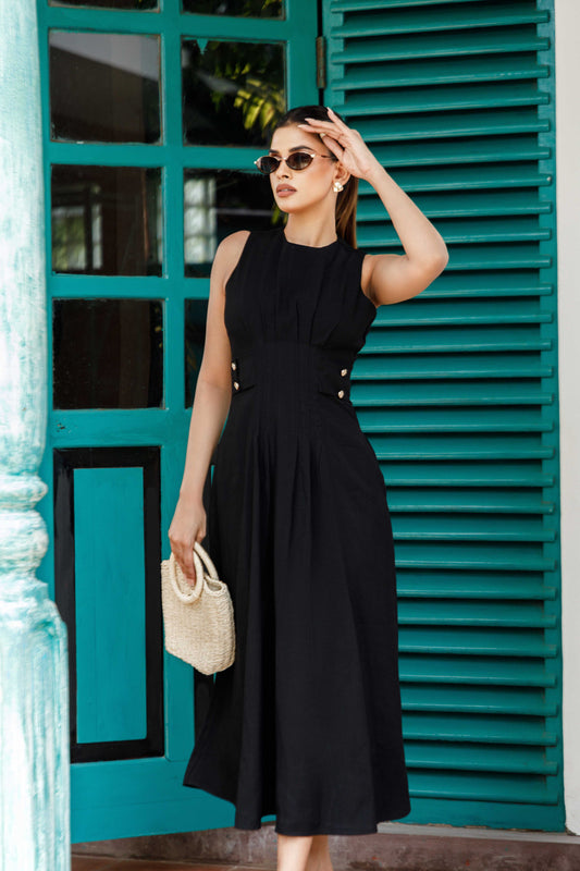 Opulent Noir Midi Dress