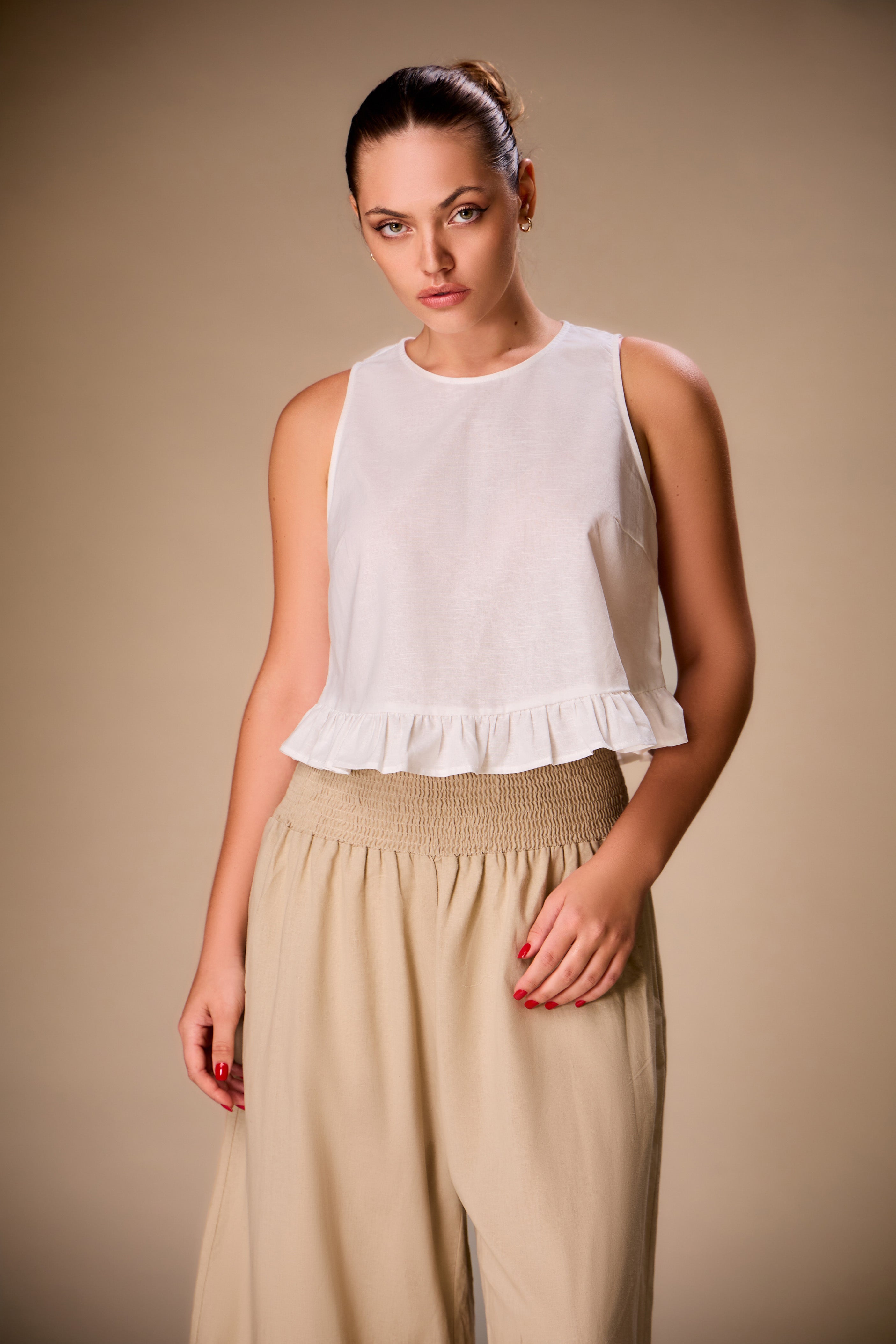 Meera Frill Linen Top