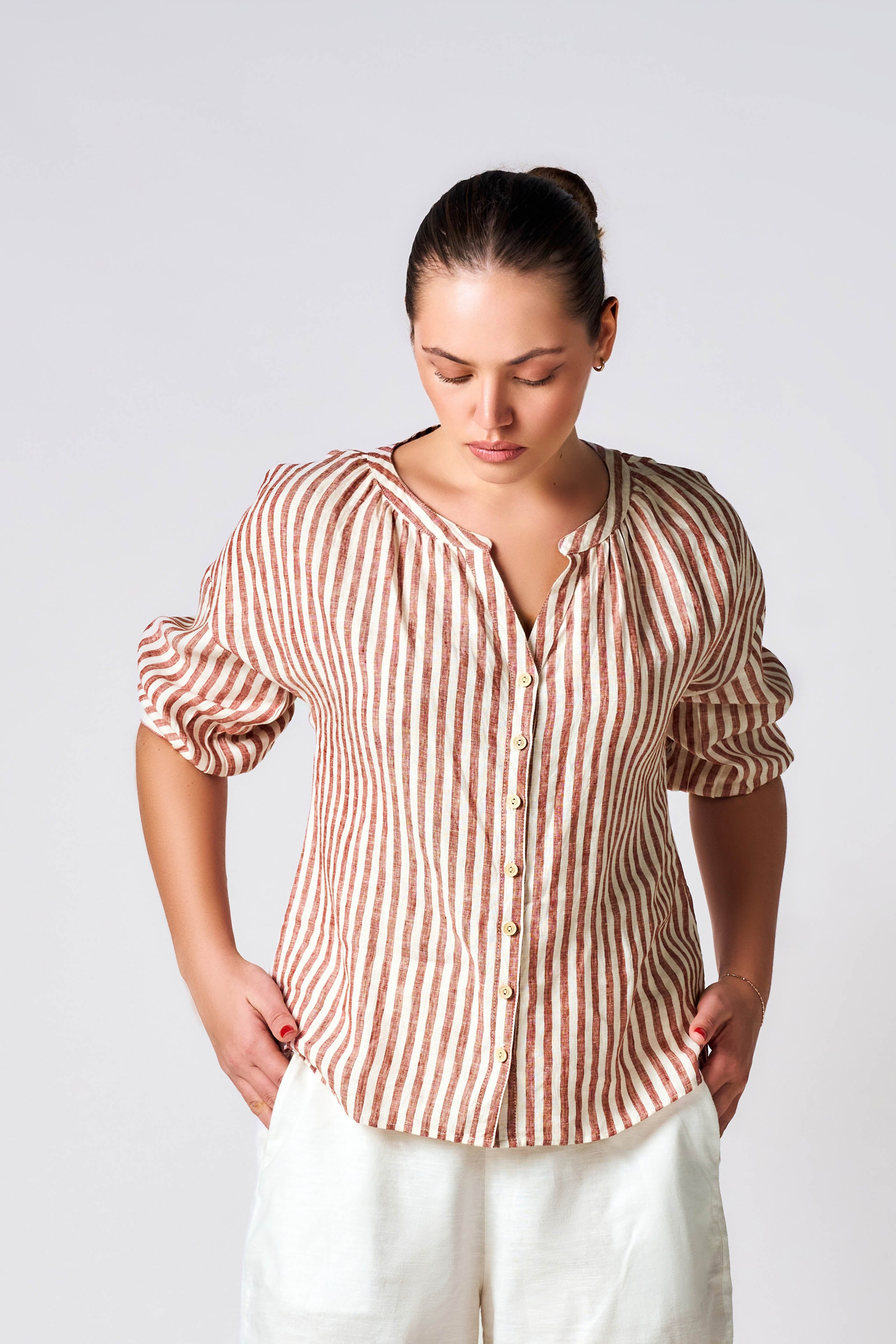 Bloomara Striped Linen Top