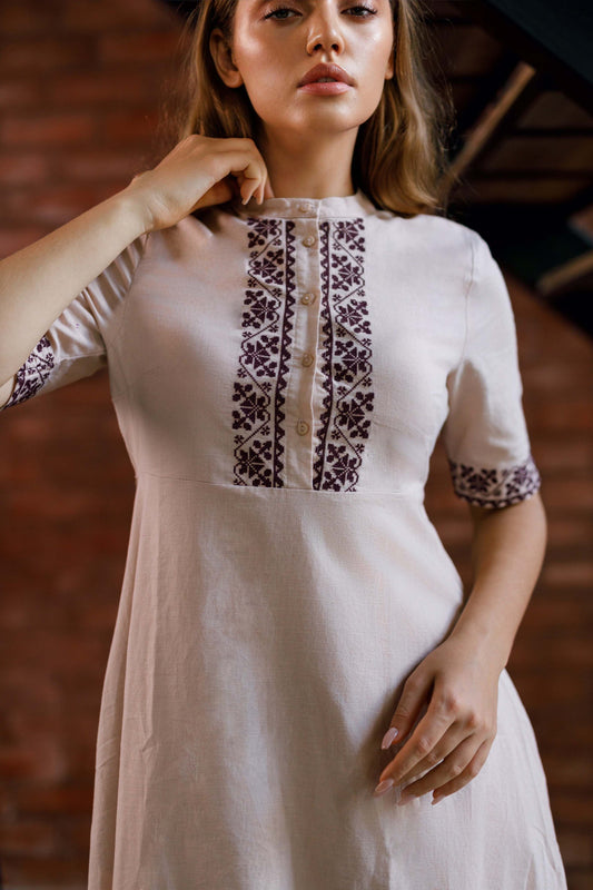 Summer Diary Embroidery Linen Dress