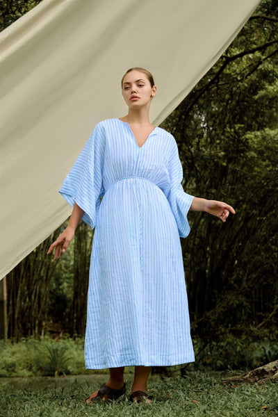 soliloquy linen dress SOULIN 3/4 Sleeve Pintuck Linen Dress in White