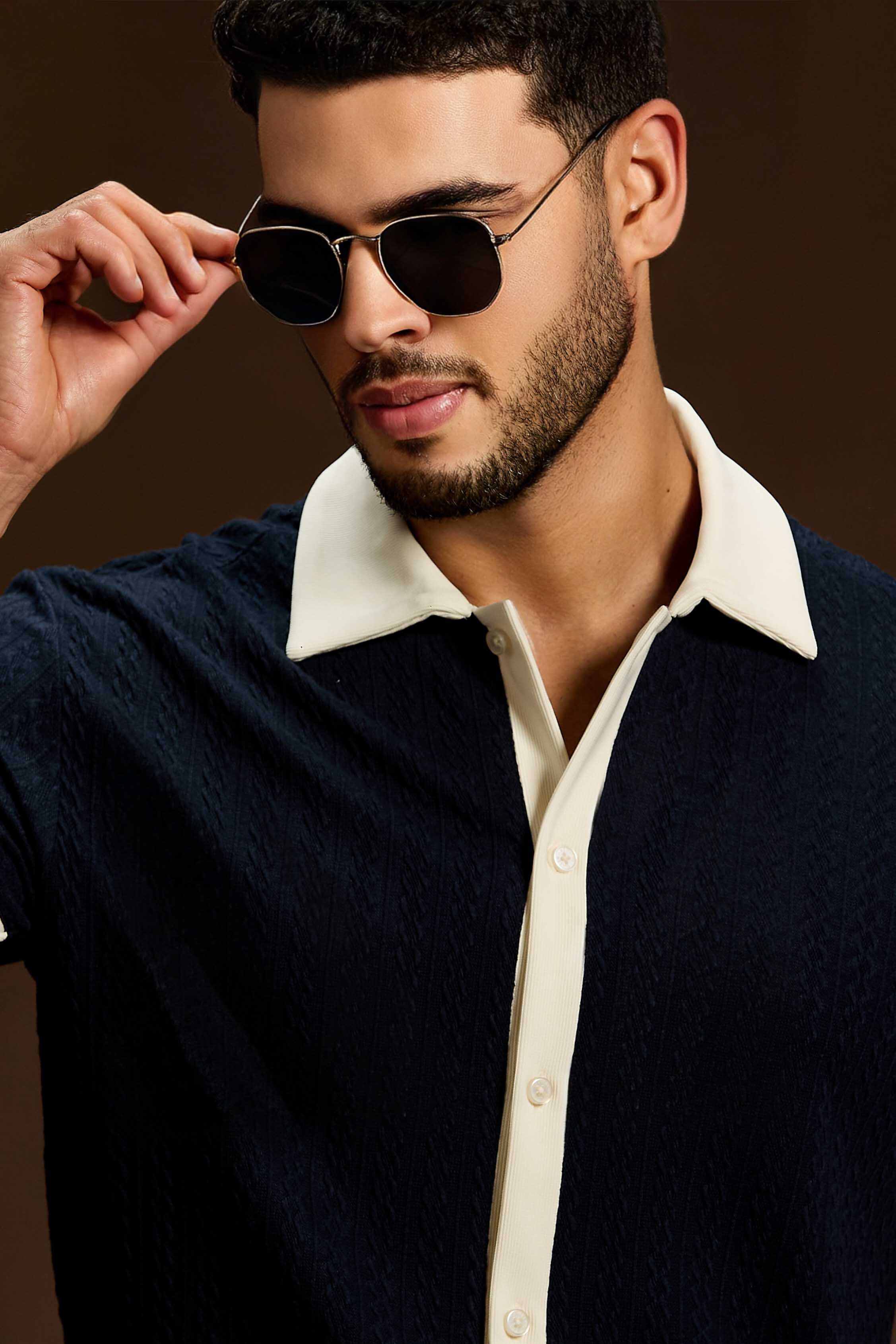 Lunaris contrast knit Polo shirt