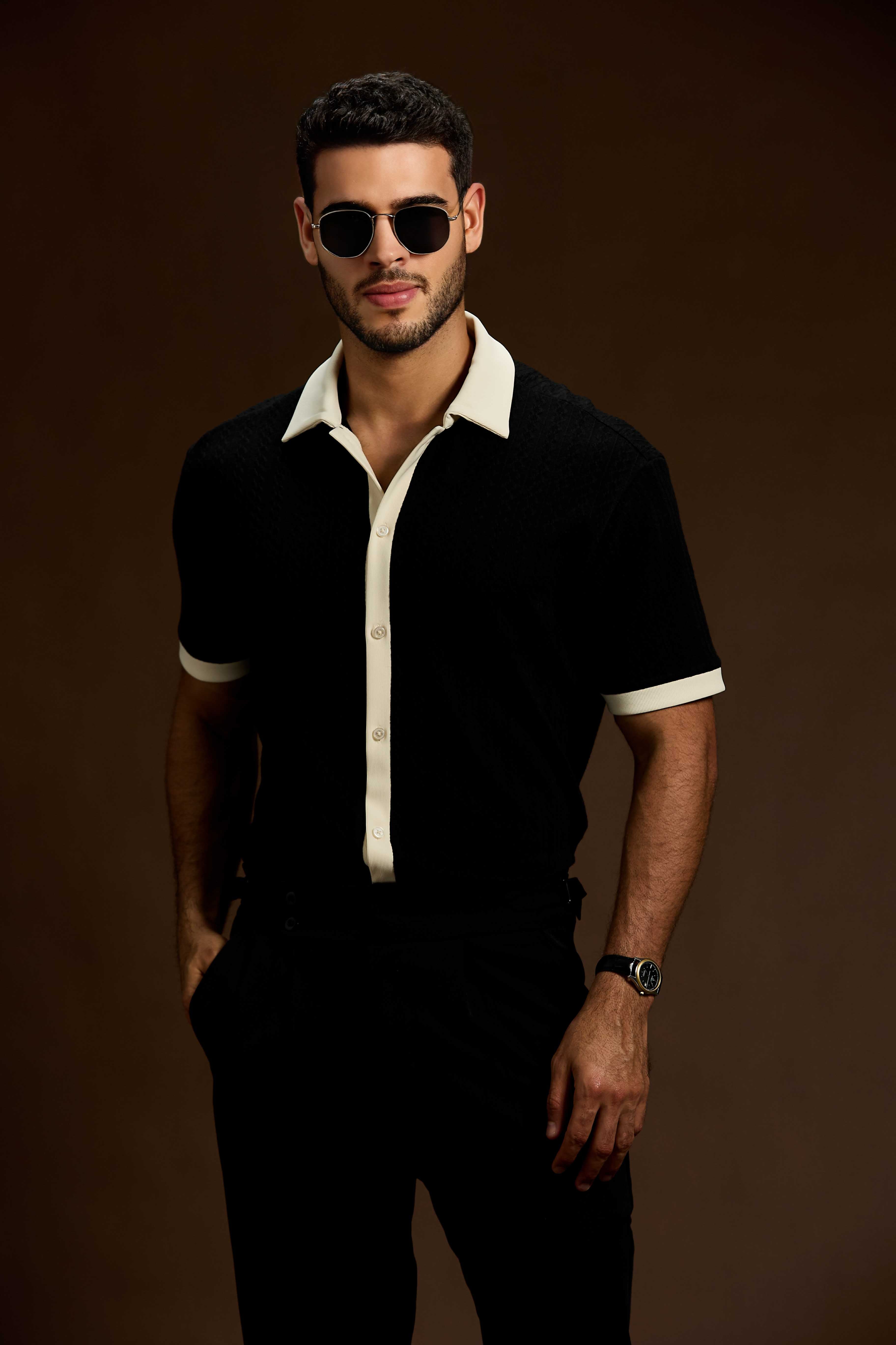 Lunaris contrast knit Polo shirt