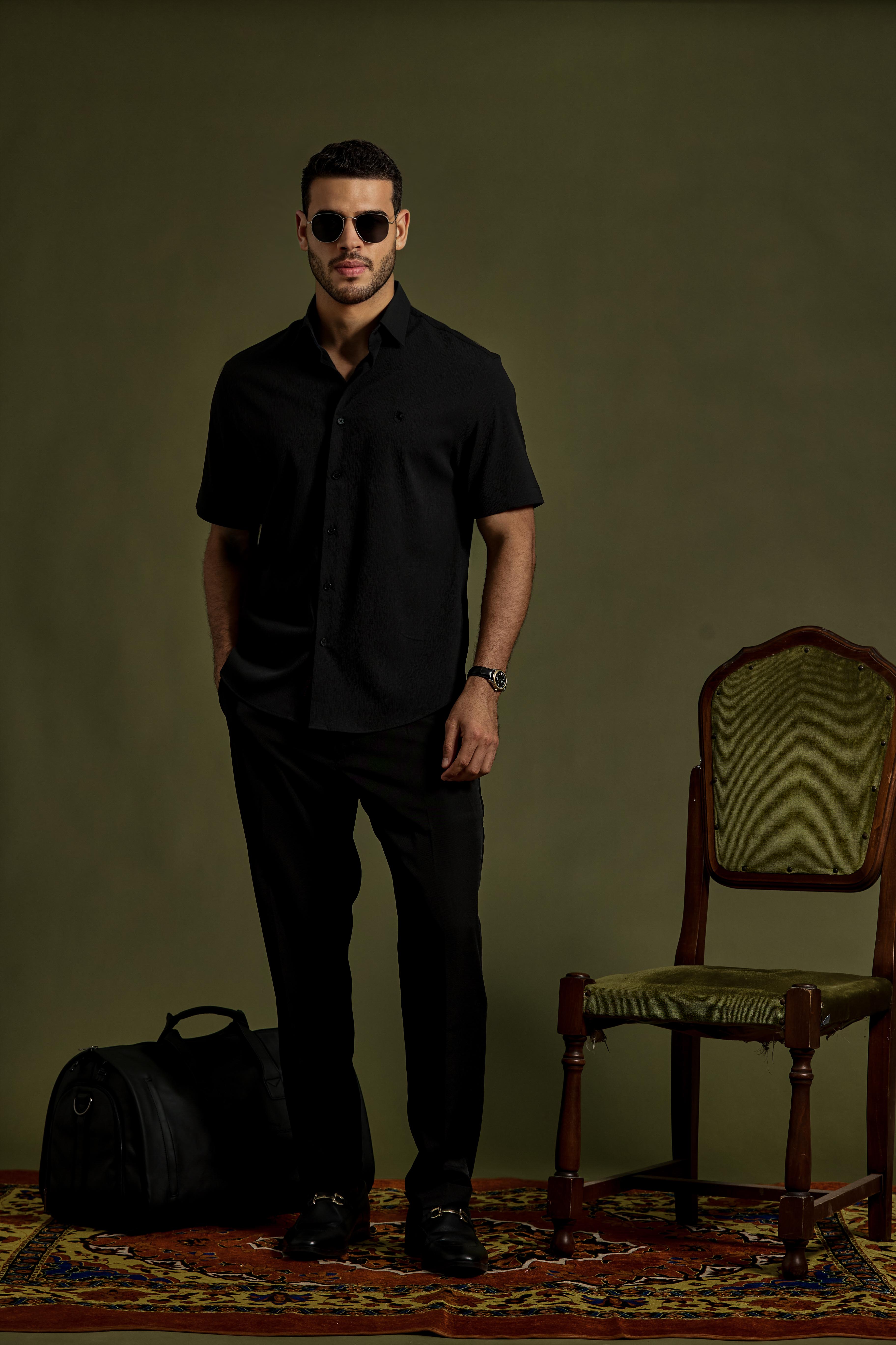 Structured Weave Short-Sleeve Shirt