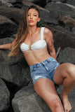 Mid waist trucker denim short