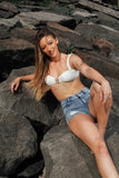 Mid waist trucker denim short